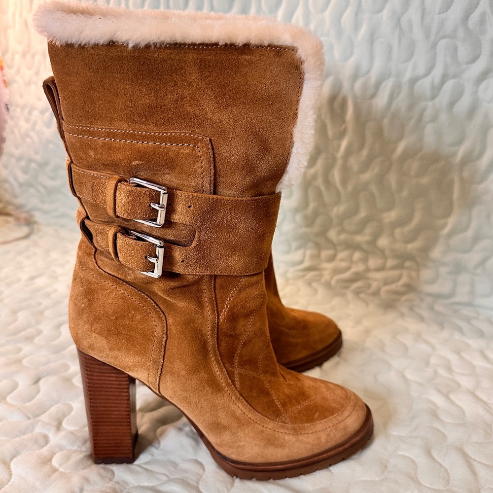 Sigerson Morrison Evanlee Dyed Shearling Suede Boots 7.5 Brand New